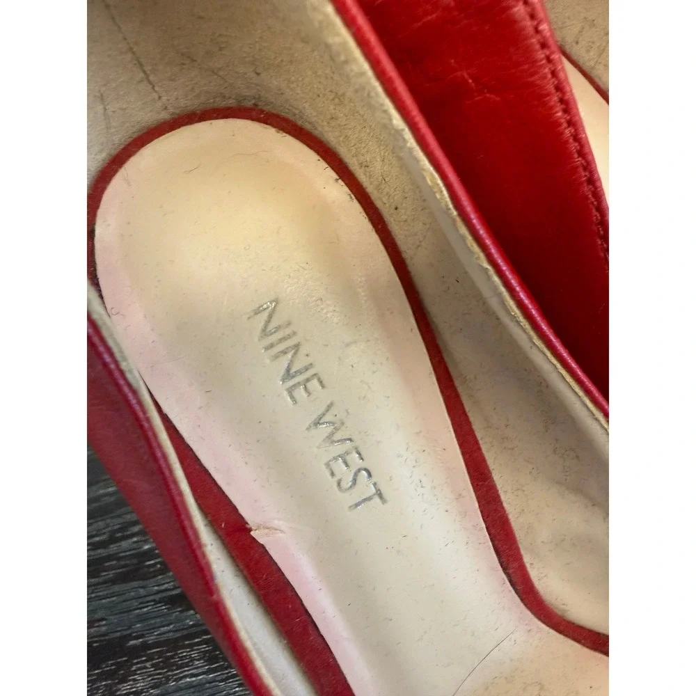 Nine West NWJACKPOT Red Leather Pointed Toe Stiletto Pumps Heels Womens 8M